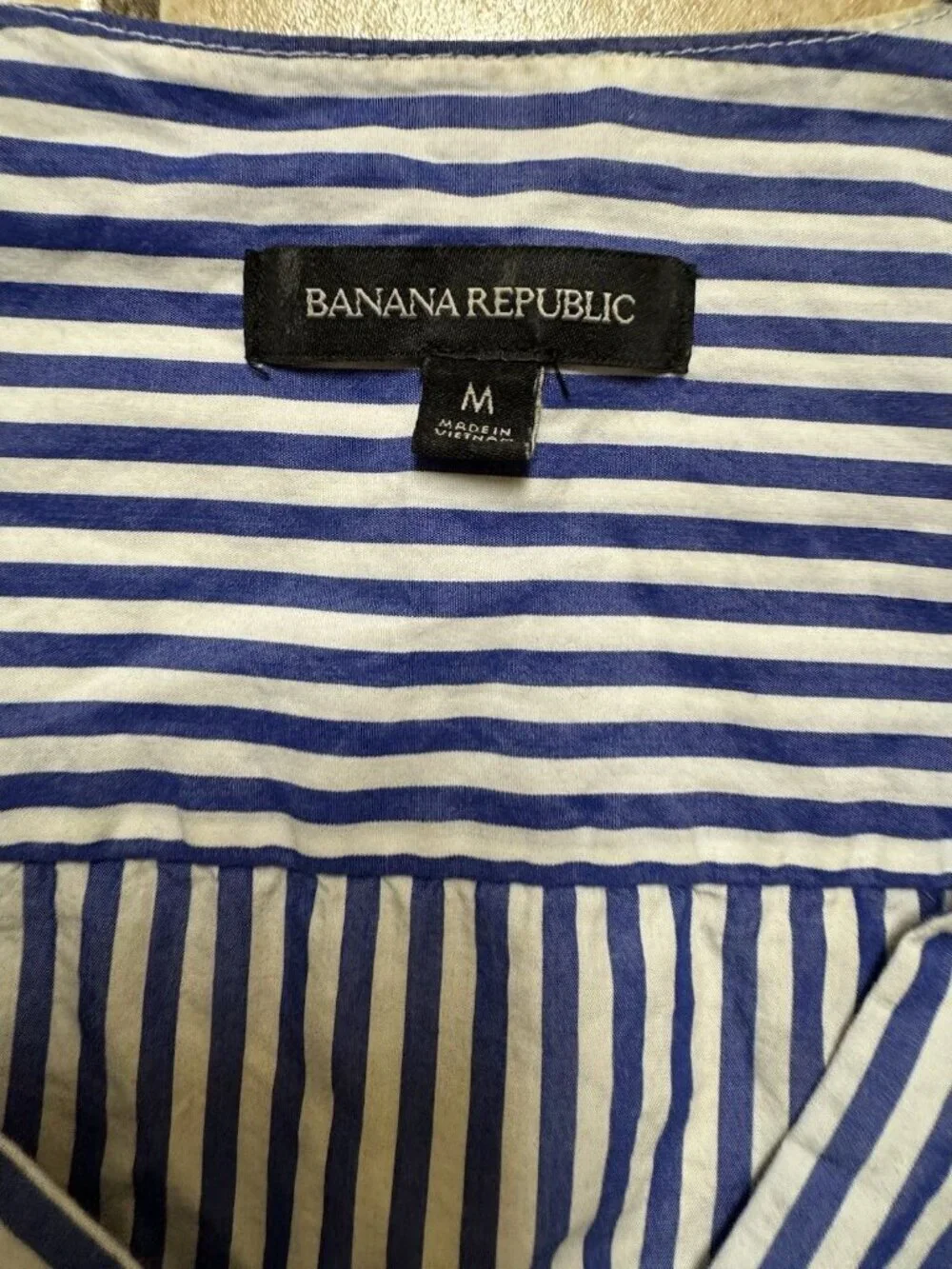 Banana Republic Blue Stripe Wrap Crop Top Puff Sleeve M
